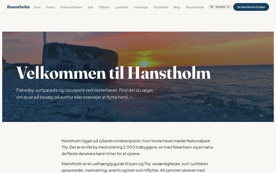 Forsiden af ihanstholm.dk, tilflytter- og byguide til Hanstholm